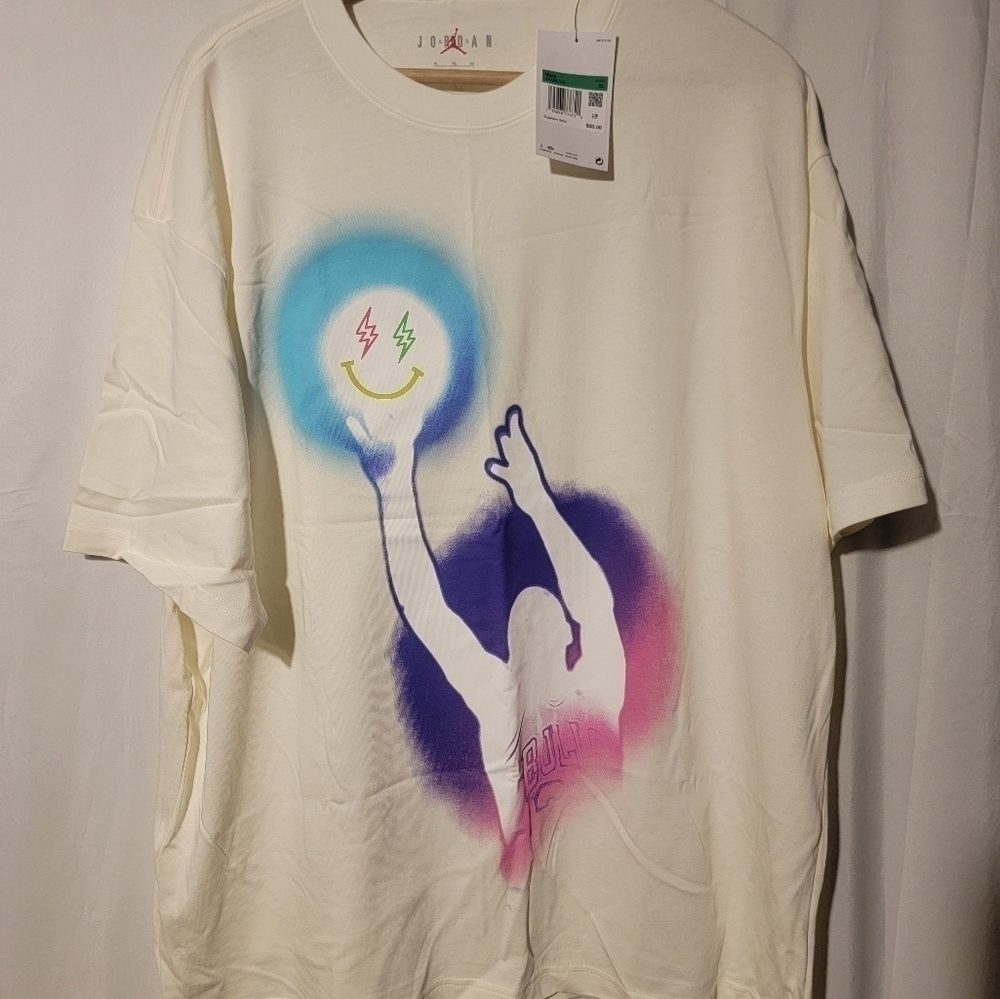 Air Jordan x J Balvin Short Sleeve T-Shirt Mens Size XL Sail Purple DR2962-133